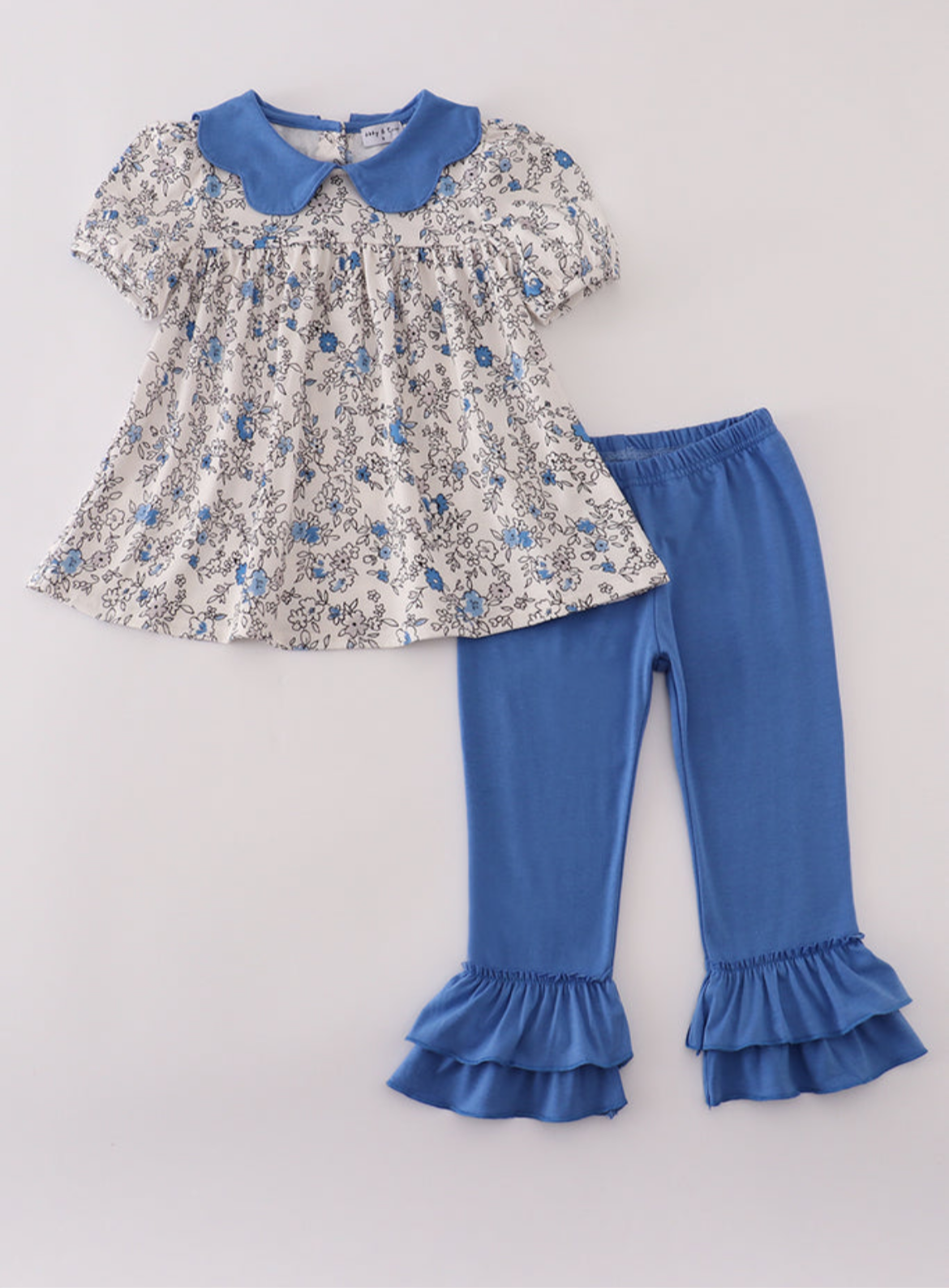 Blue Floral Collared Pant Set