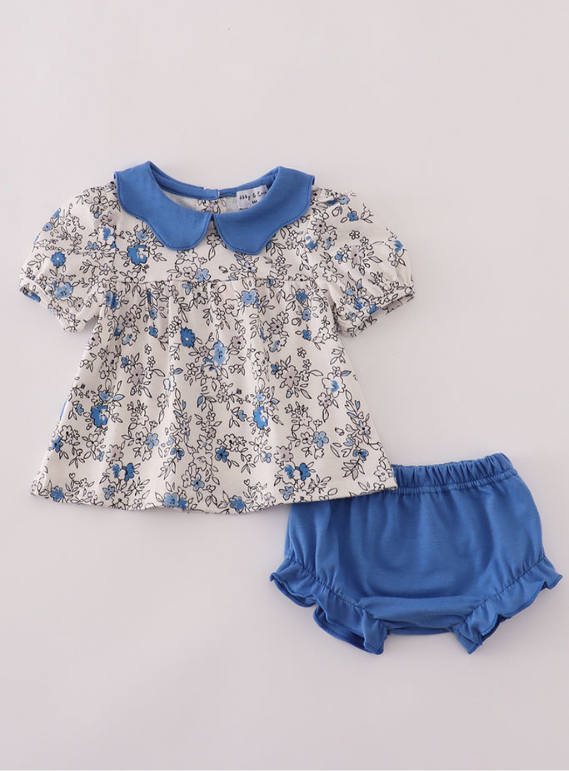 Blue Floral Collared Bloomers Set