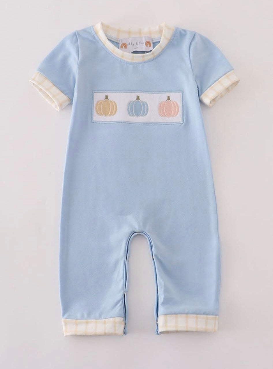 Boys light blue pumpkin romper