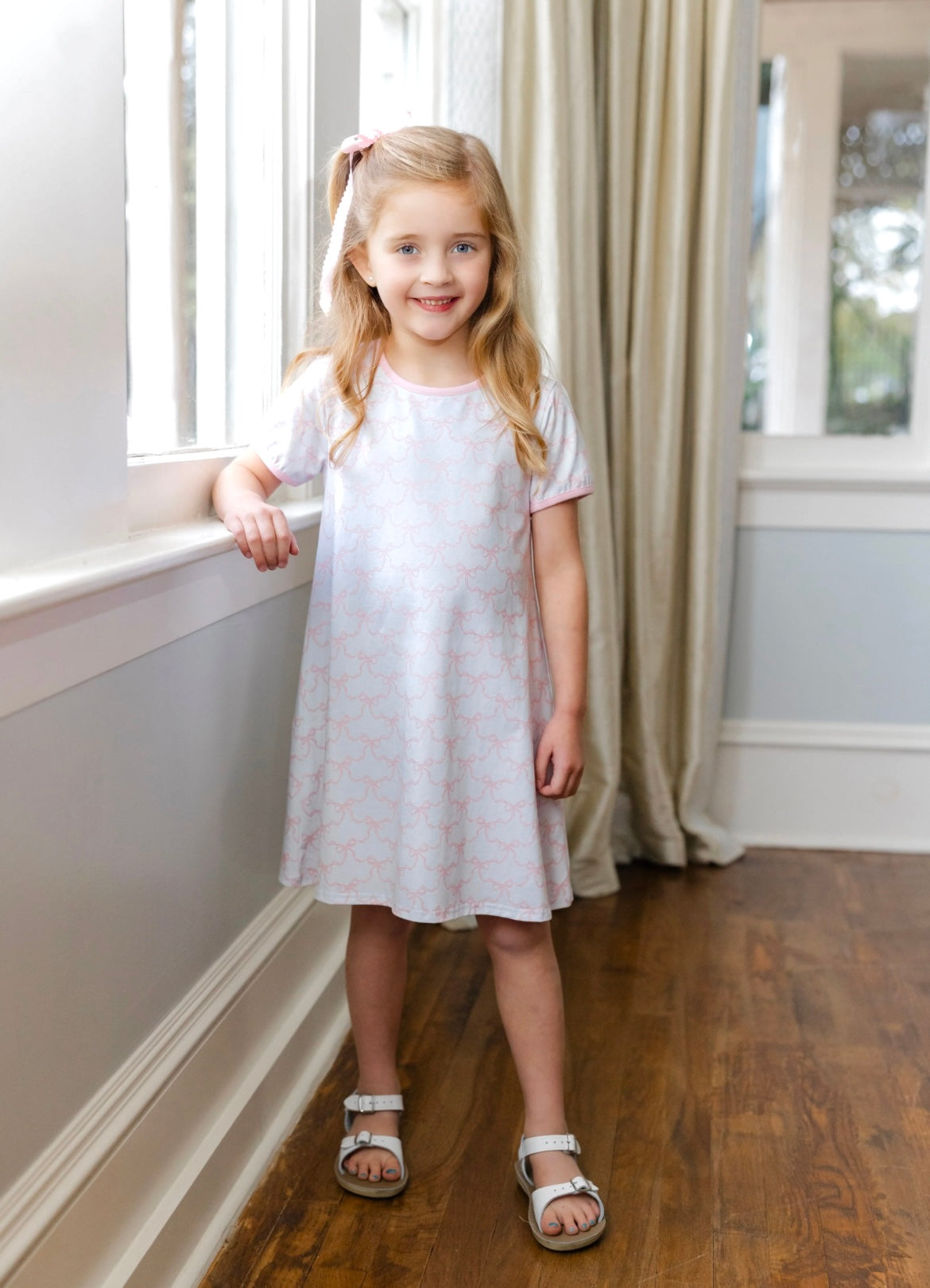 Jellybean Pink Trellis Bow Sarah Dress