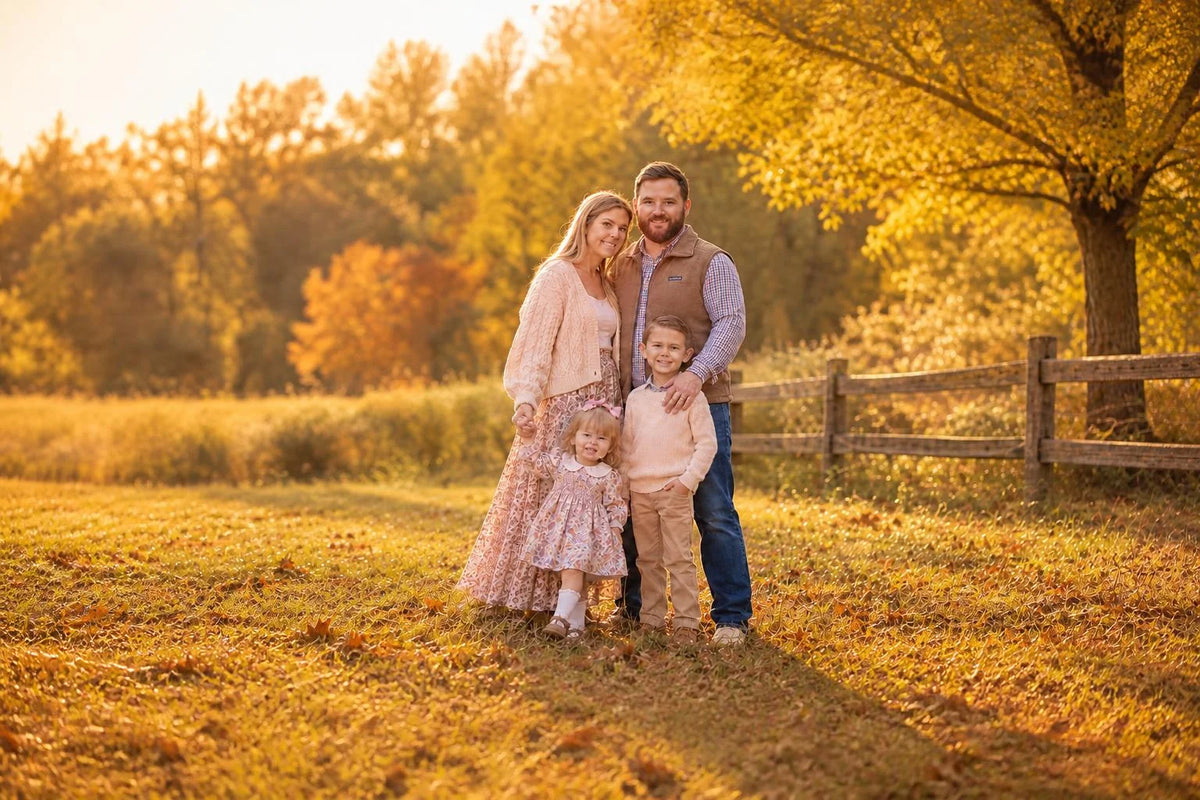Welcome to Bo & Co.: How One Mom Turned a Clothing Frustration Into a Family Boutique - Family photo in autumn setting.