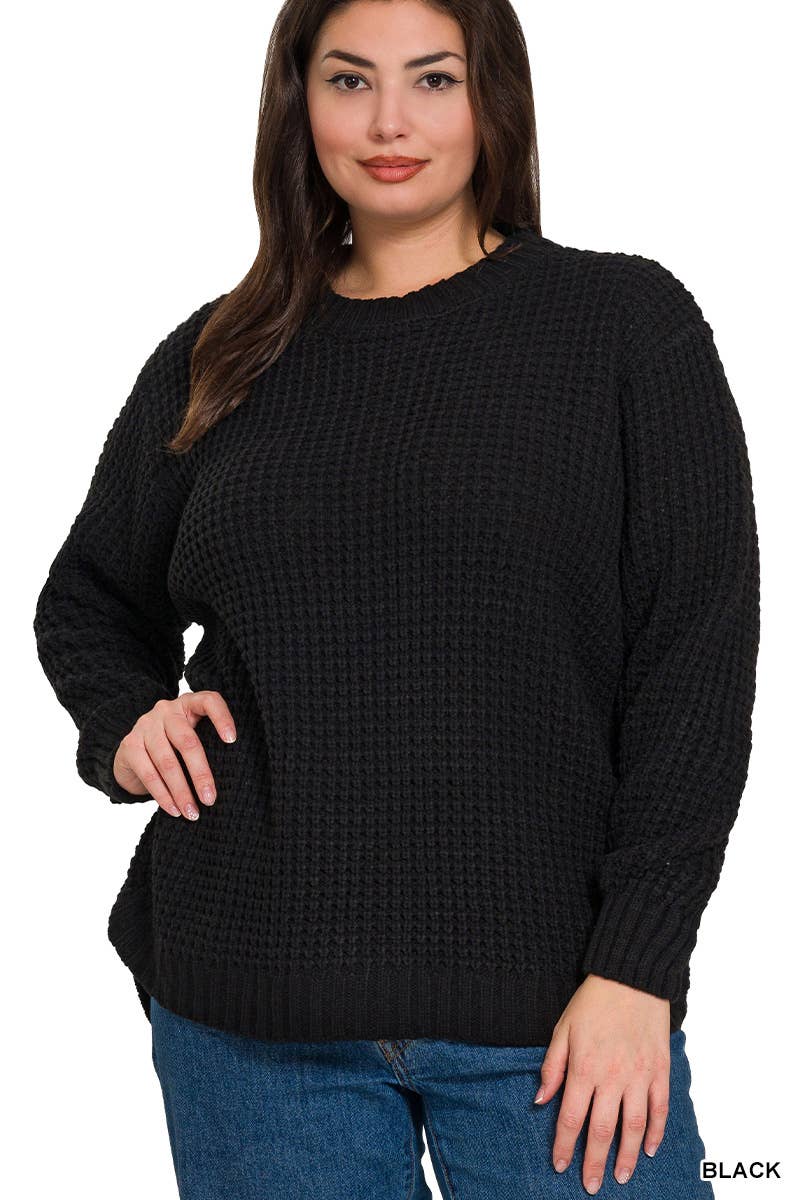 Plus size Zenana Basic Waffle Sweater
