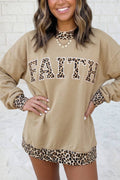 FAITH Letter Patch Embroidery Mock Neck Sweatshirt