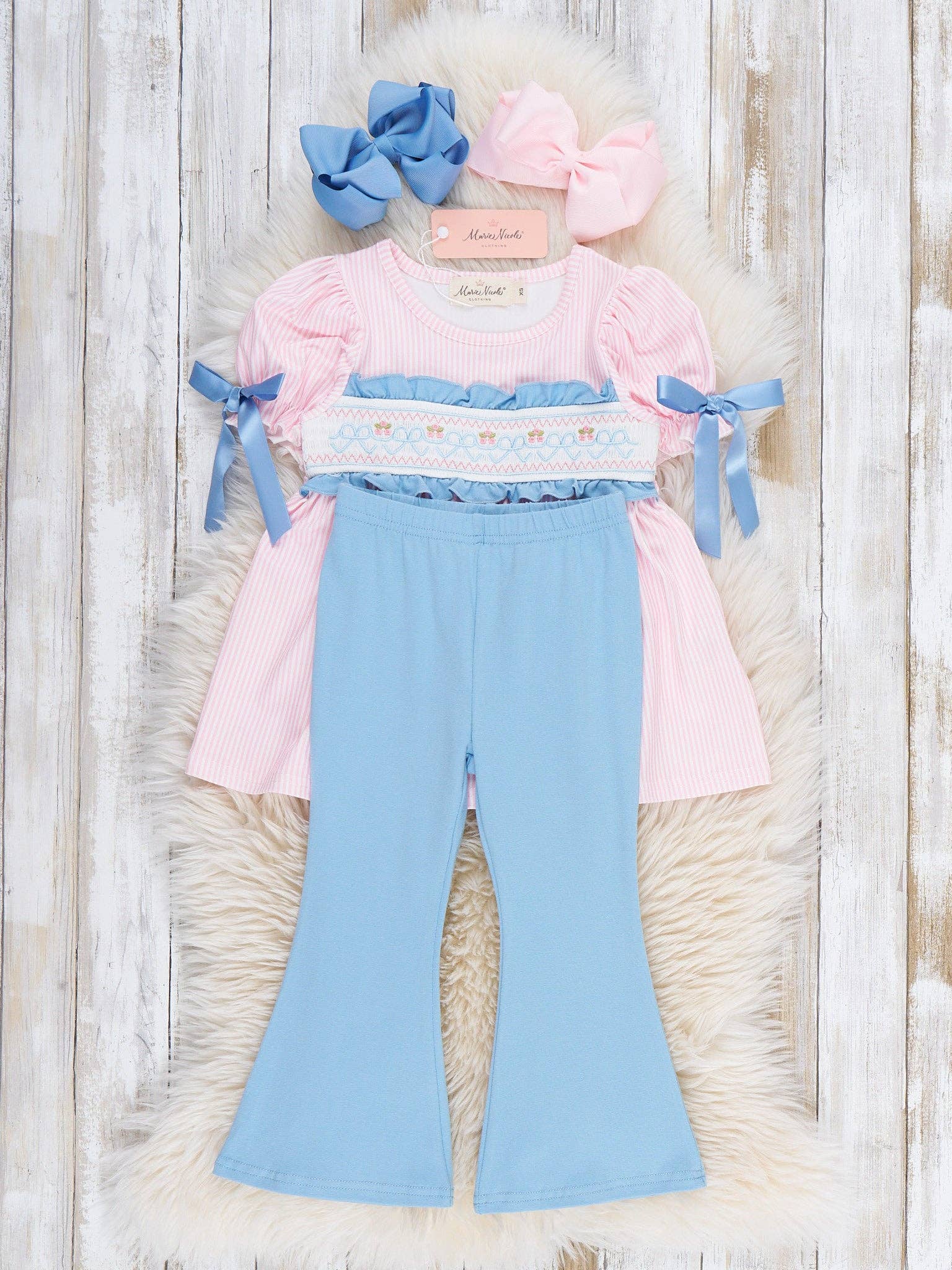 Dainty Bow Smocked Bell Bottom Outfit