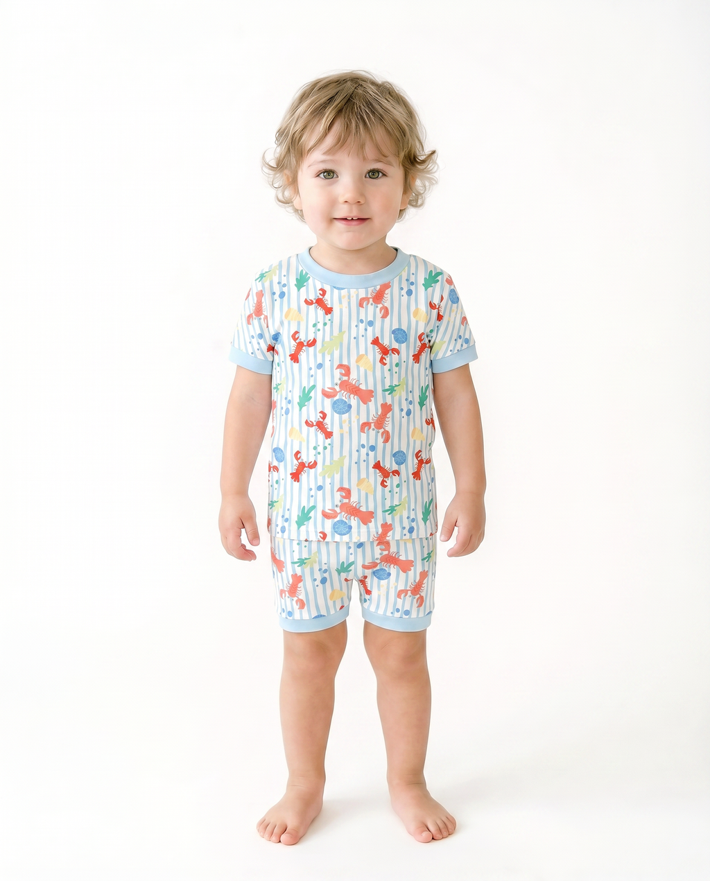 Lobster stripe Bamboo Boys Girls Infants Short Sleeve PJs