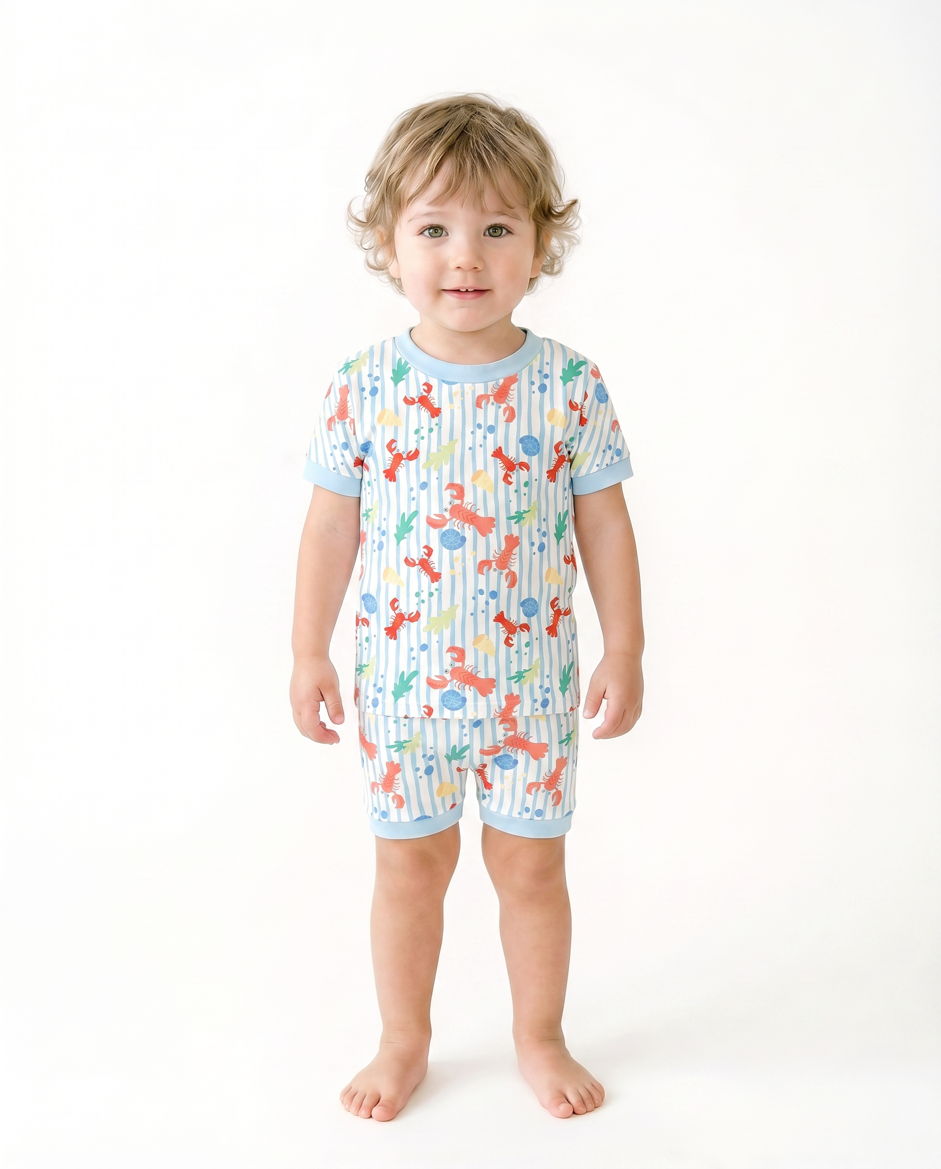 Lobster stripe Bamboo Boys Girls Infants Short Sleeve PJs