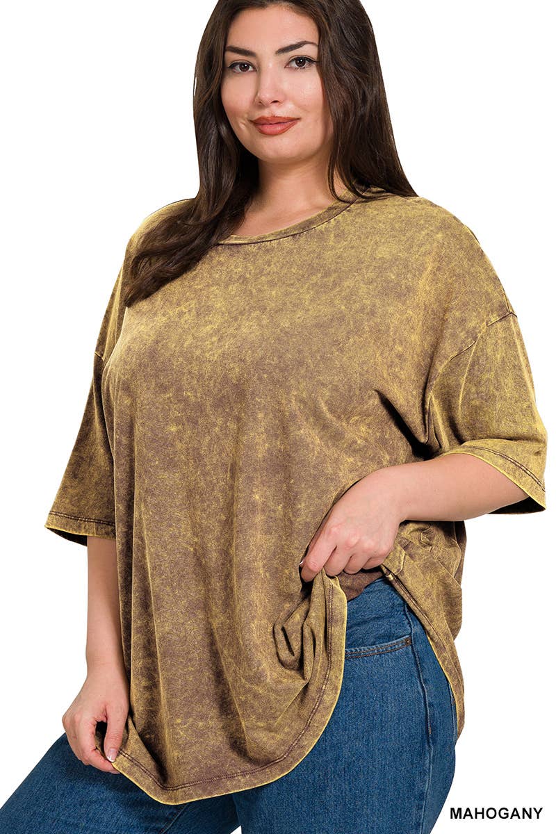 Plus size Washed Cotton Oversized Boyfriend Tee - Zenana