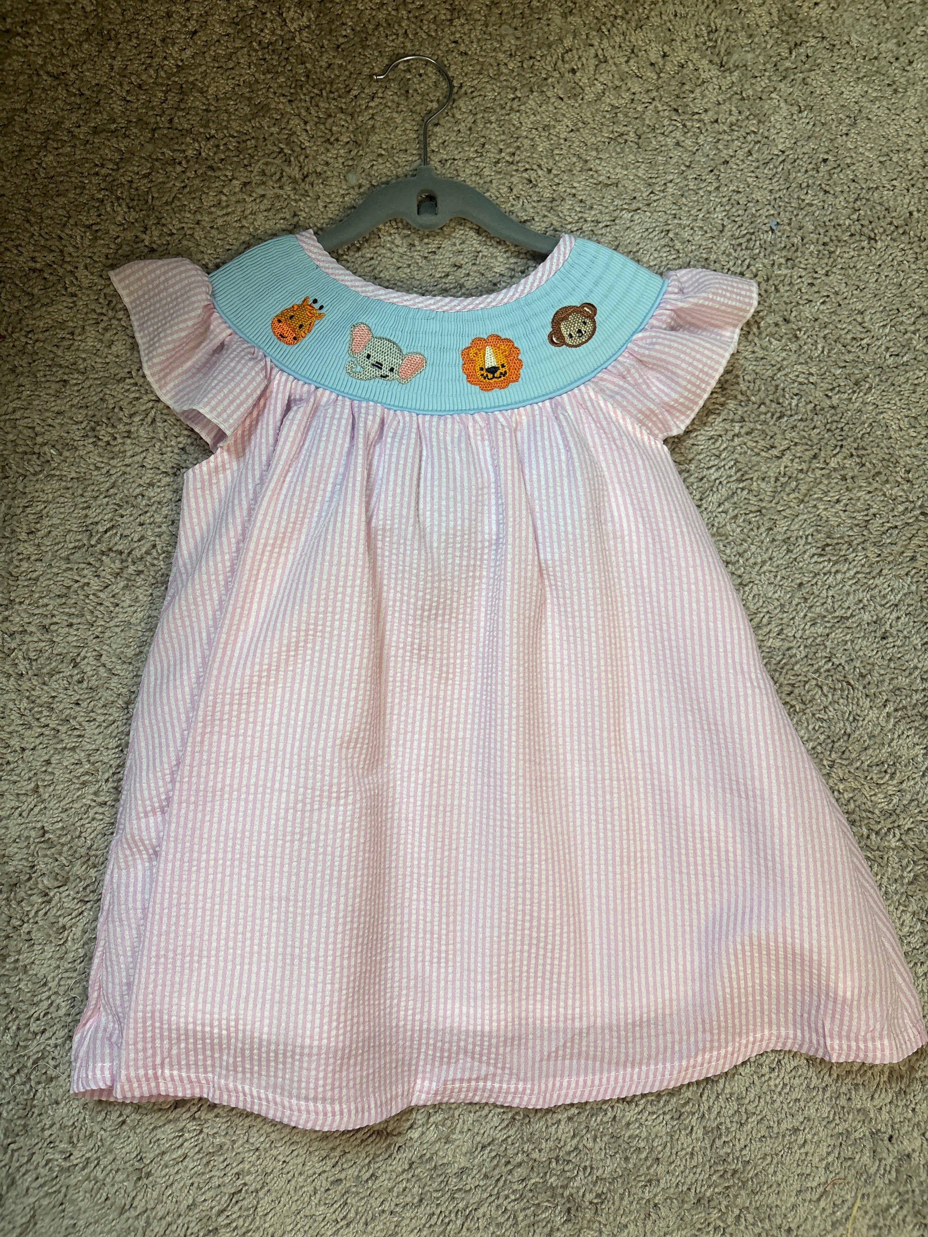 Pink Seersucker Zoo Smock Shorts Set