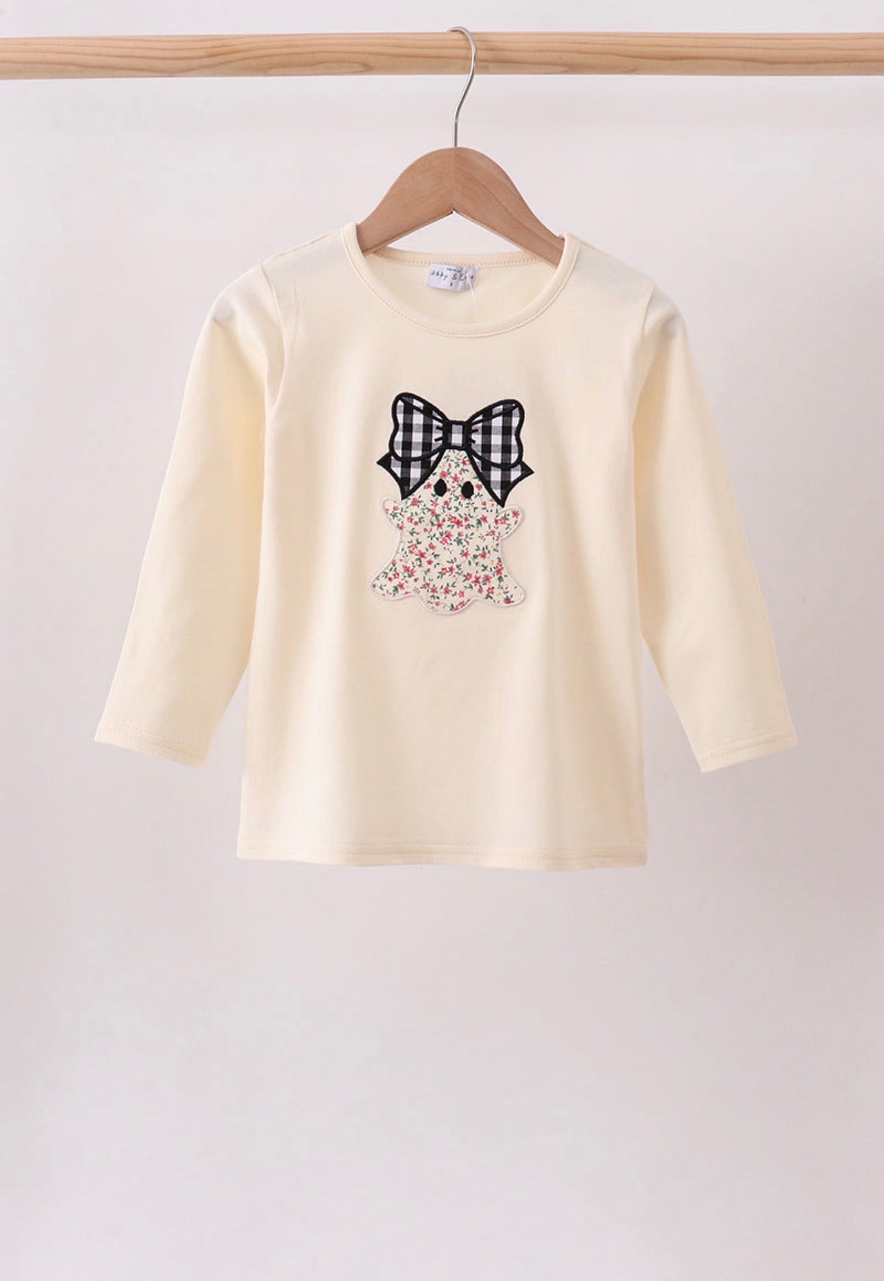 Beige Ghost Bow Embroidery Top