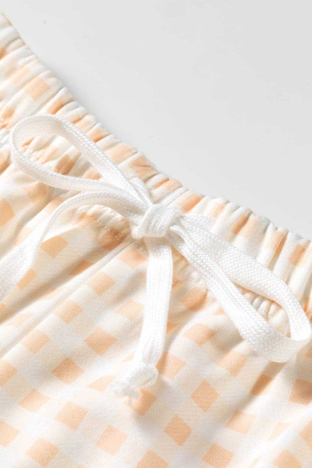 Plaid Puff Sleeve Top Tie Waist 2pcs Shorts Set (S-XL)