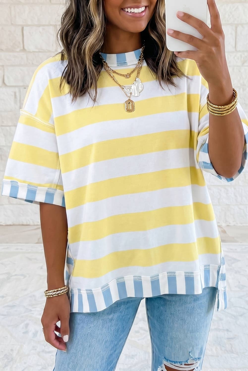 Exposed Seam Contrast Patchwork Oversized Top