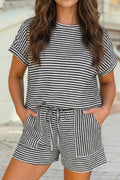 Striped Textured Knit Top and Short 2pc Sets