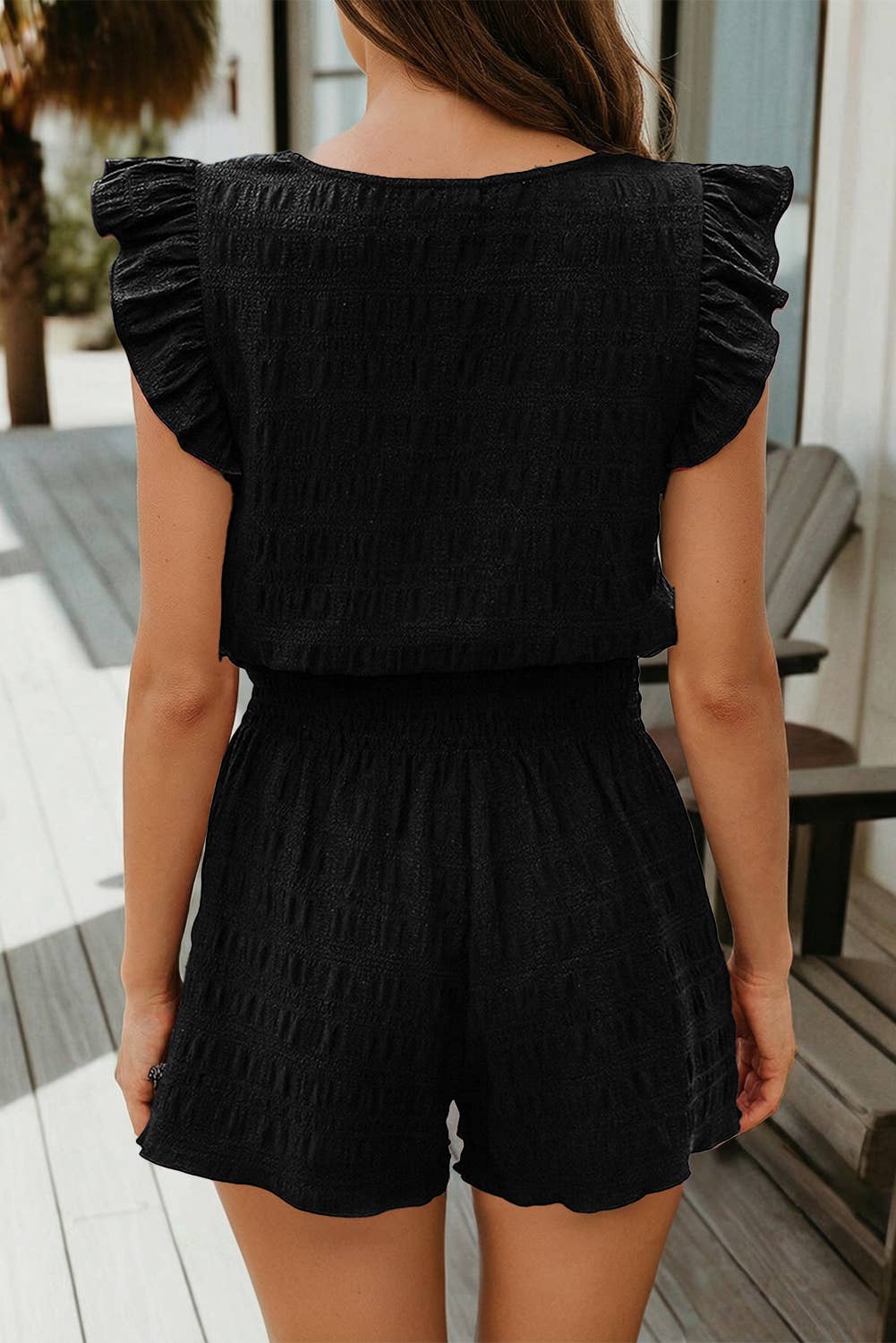 Textured Square Neck Top and Shirred Shorts Set (S-XL)