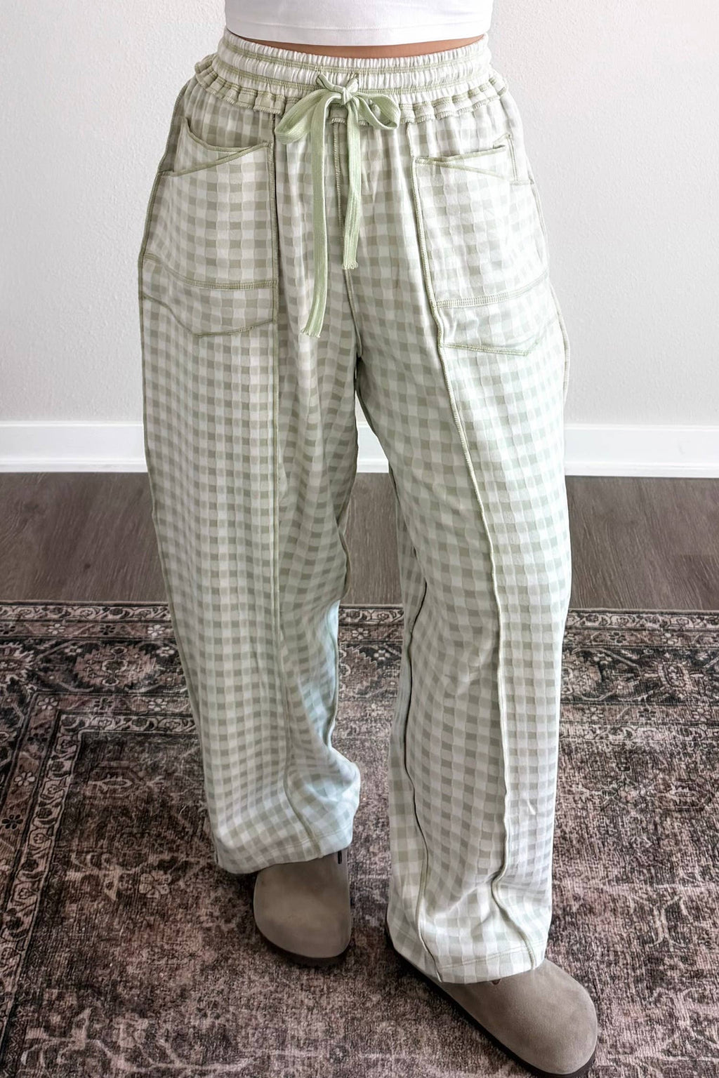 66Casual Autumn Plaid Full-Length Regular Barrel Pant (S-XL)