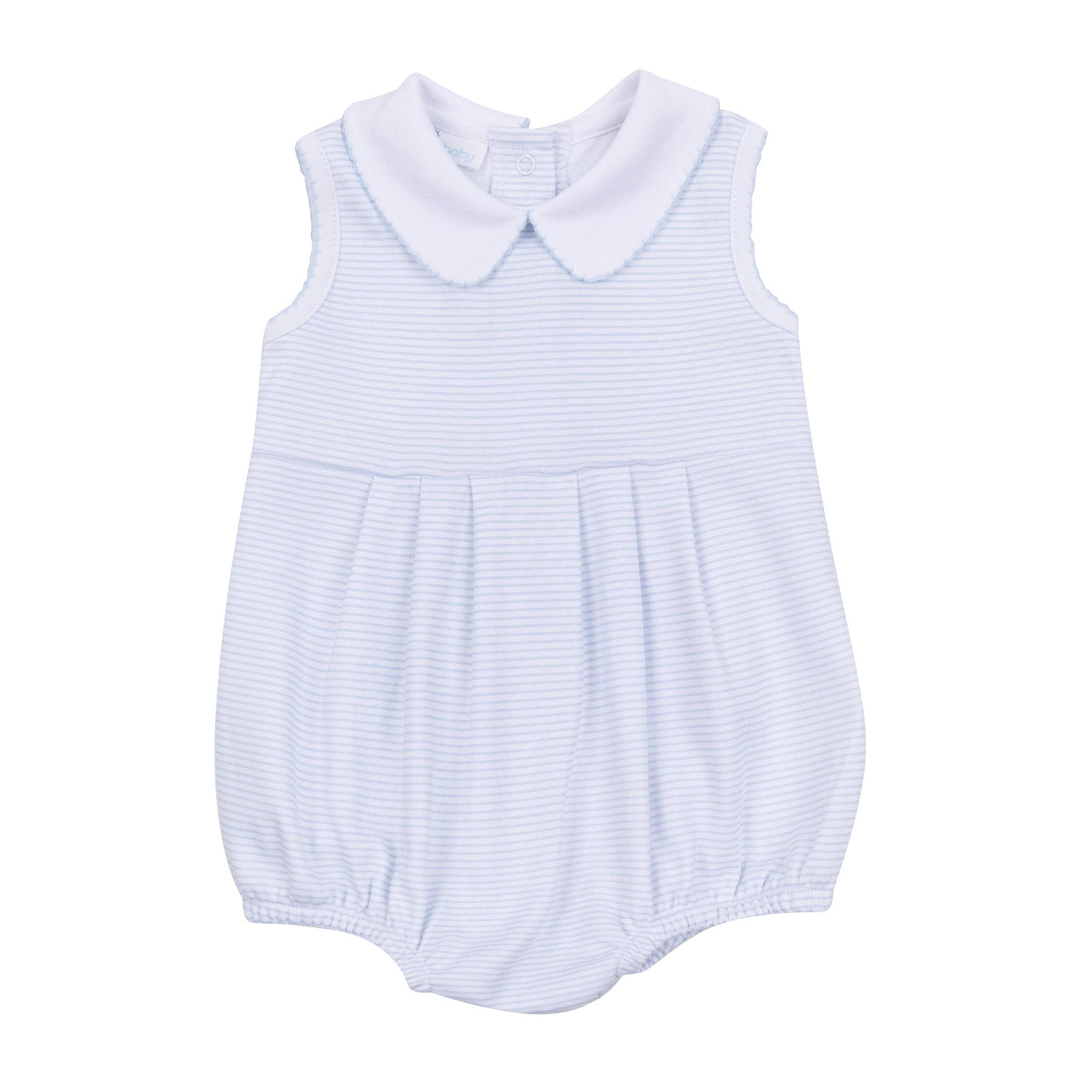 Mini Stripes Collared Sleeveless Bubble - Light Blue