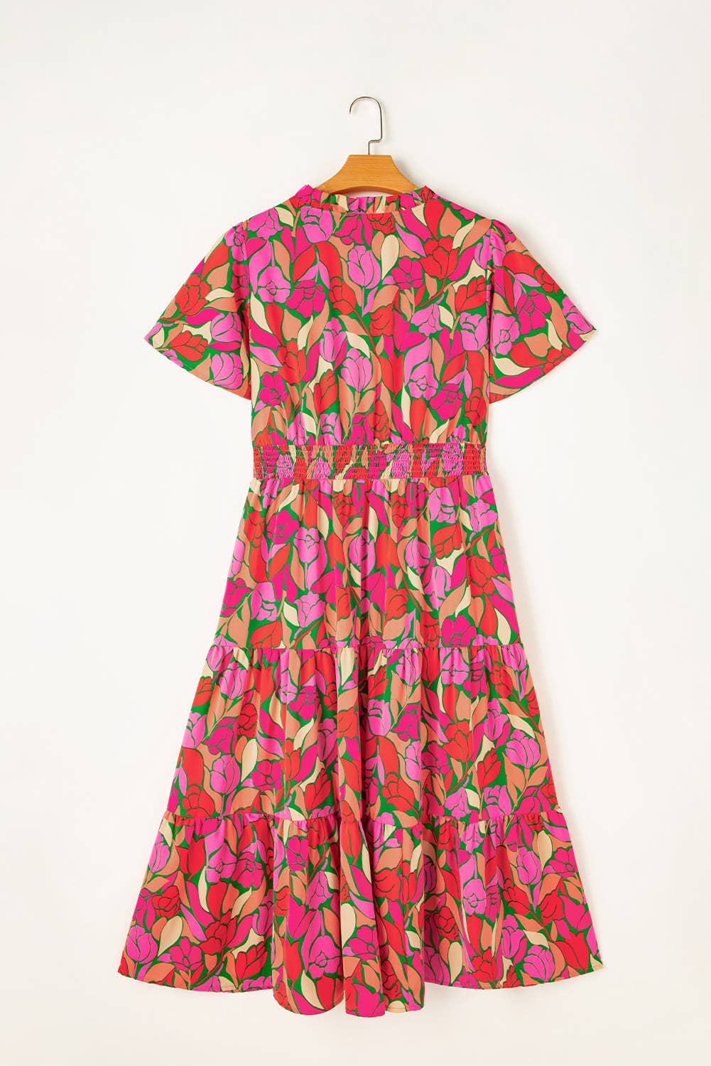 Floral Short Sleeve Smocked Waist Maxi Dress (S-XL)