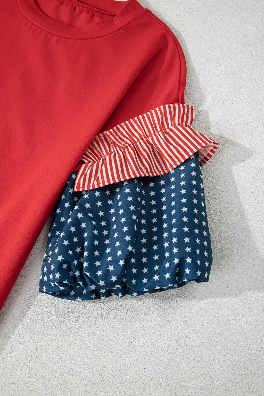 66 Plus Size Stars Stripes Short Puff Sleeve Top (S-4X)