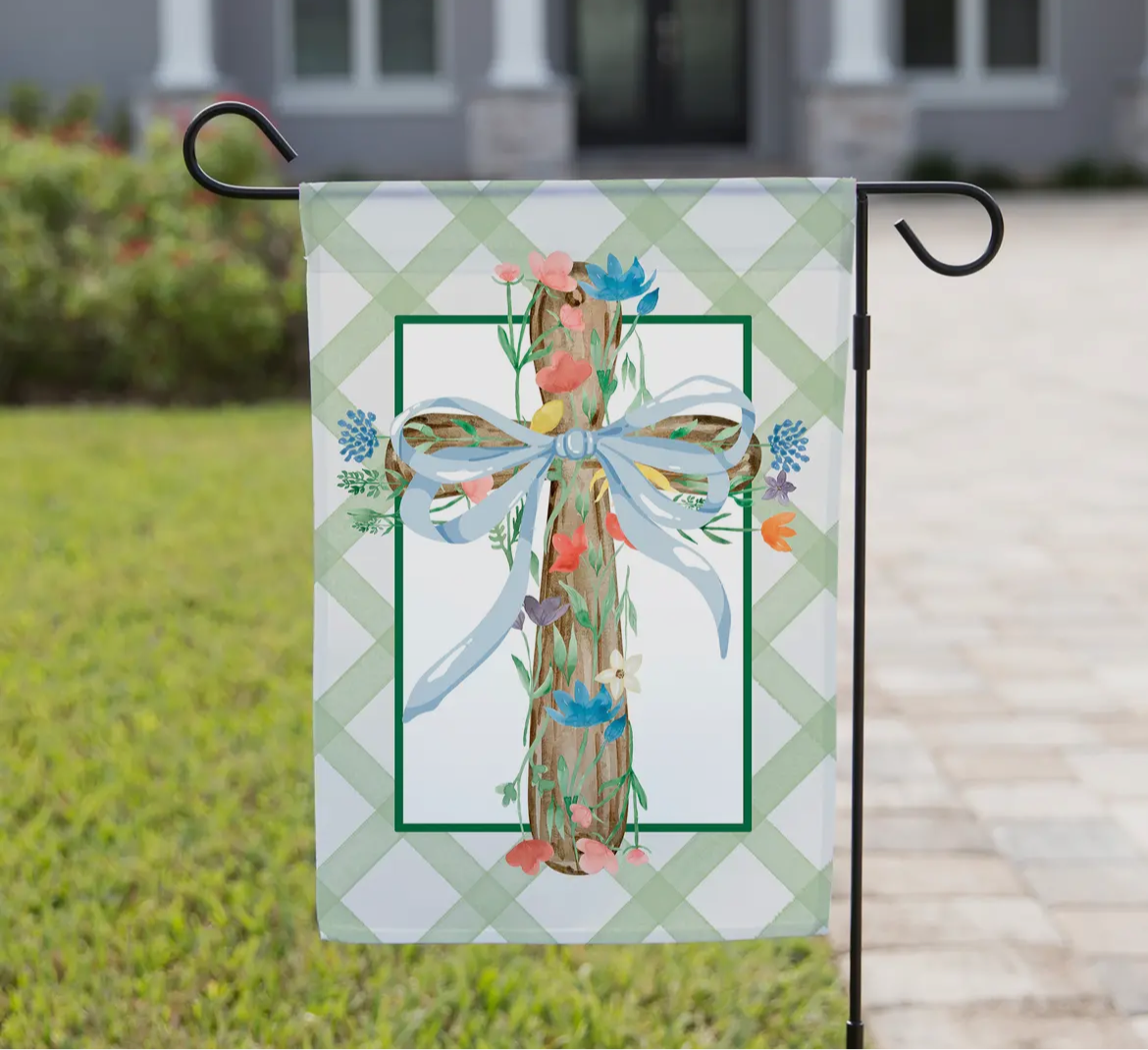 Floral Cross Garden Flag