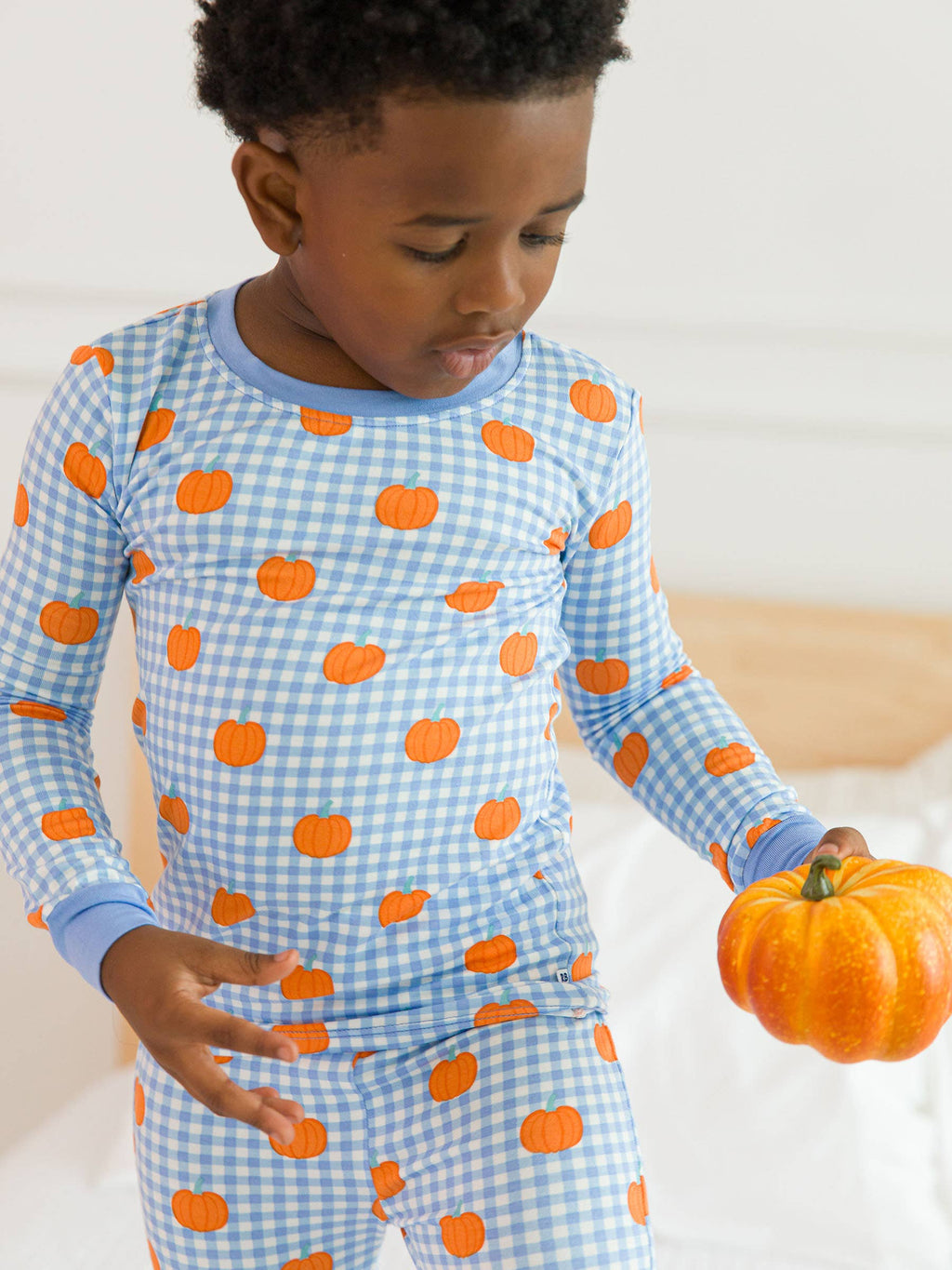 SoftSnooze™ Kids Bamboo Viscose Pumpkin Patch Gingham Long Sleeve Pajama Set