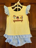 Pale Yellow & Light Blue Ballerinas Short Set