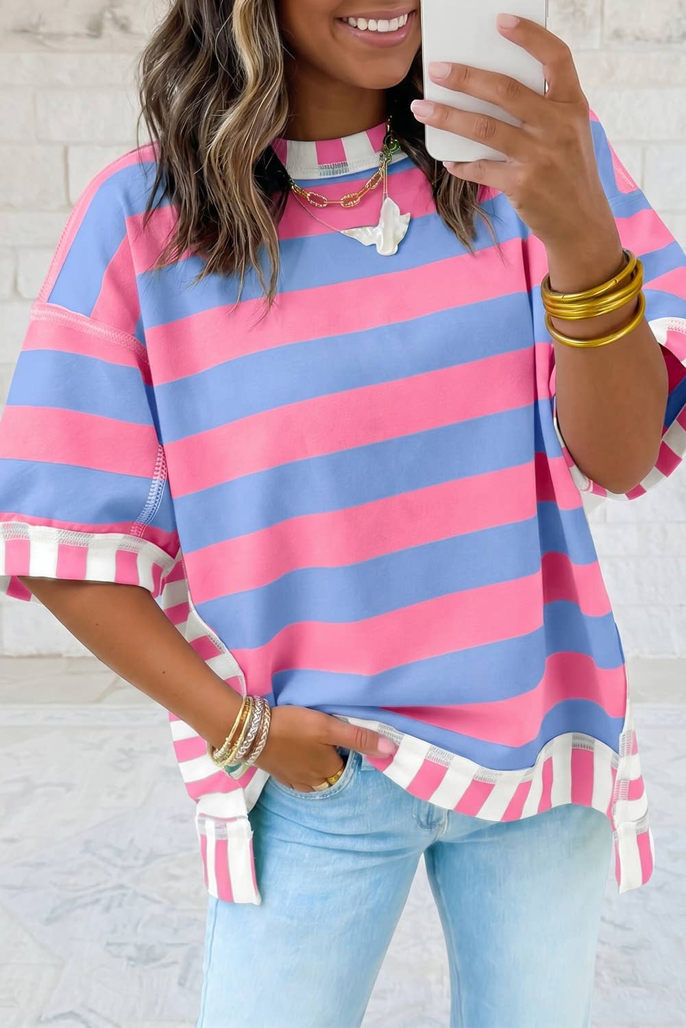 Exposed Seam Contrast Patchwork Oversized Top