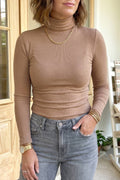 Solid Color Ribbed Mock Neck Long Sleeve Sheath Top