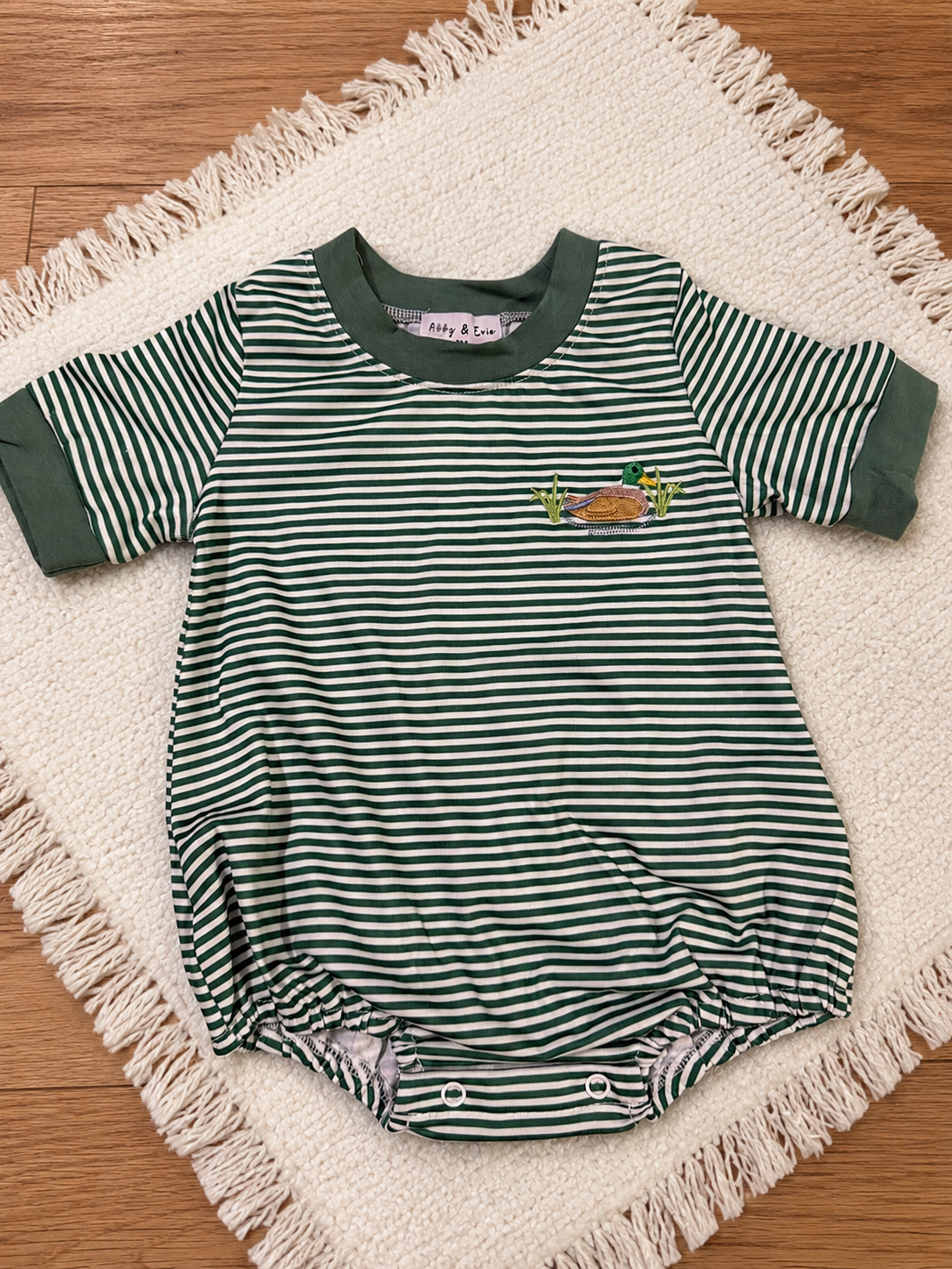 Green Duck Stripe Embroidered Bubble