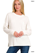 `Ribbed Brushed Melange Hacci Sweater With A Pocket Zenana