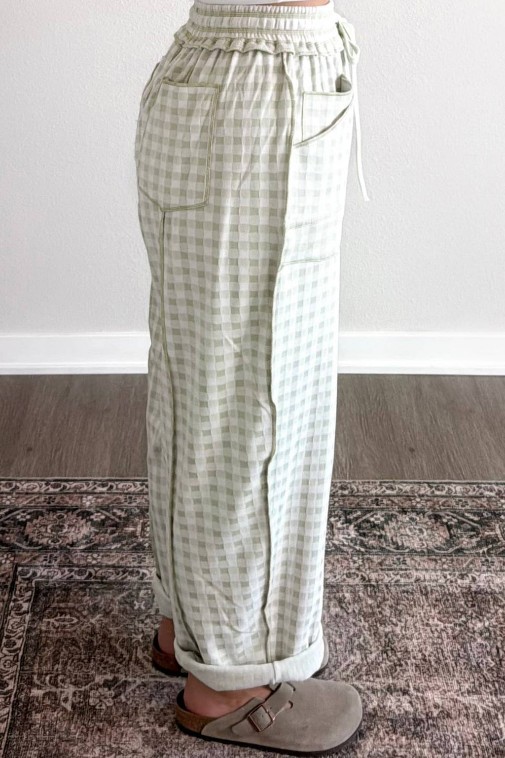 66Casual Autumn Plaid Full-Length Regular Barrel Pant (S-XL)
