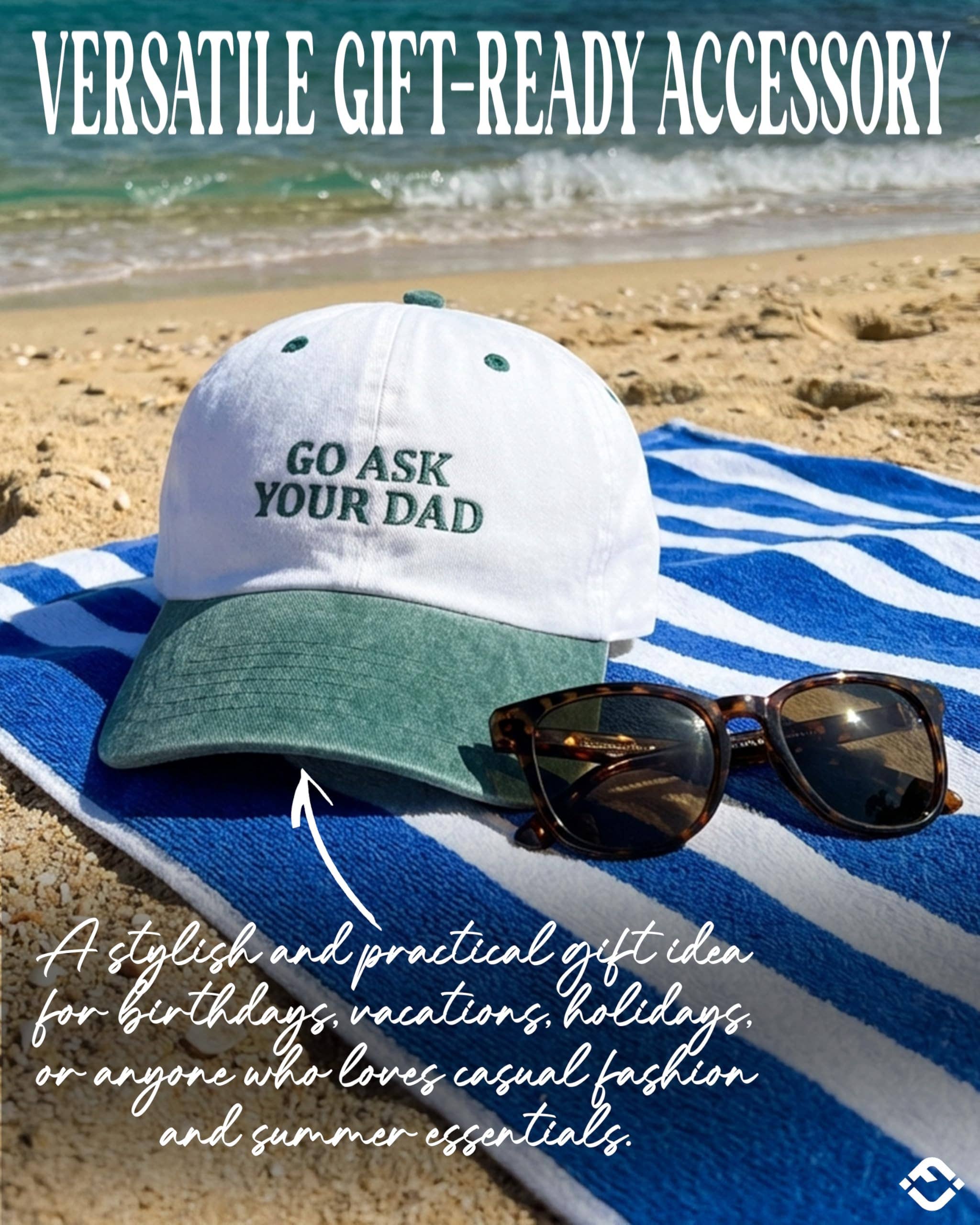 Cotton 2-Tone Baseball Cap - Go Ask Your Dad - Green/Natural
