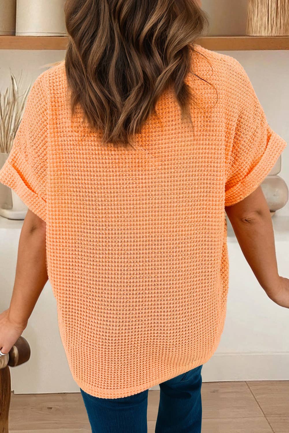 Plus Size Waffle V Neck Short Sleeve Knit Top (S-4X)