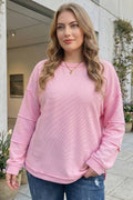 Solid Drop Shoulder Long Sleeve Plus Size Ribbed Top (1X-4X)