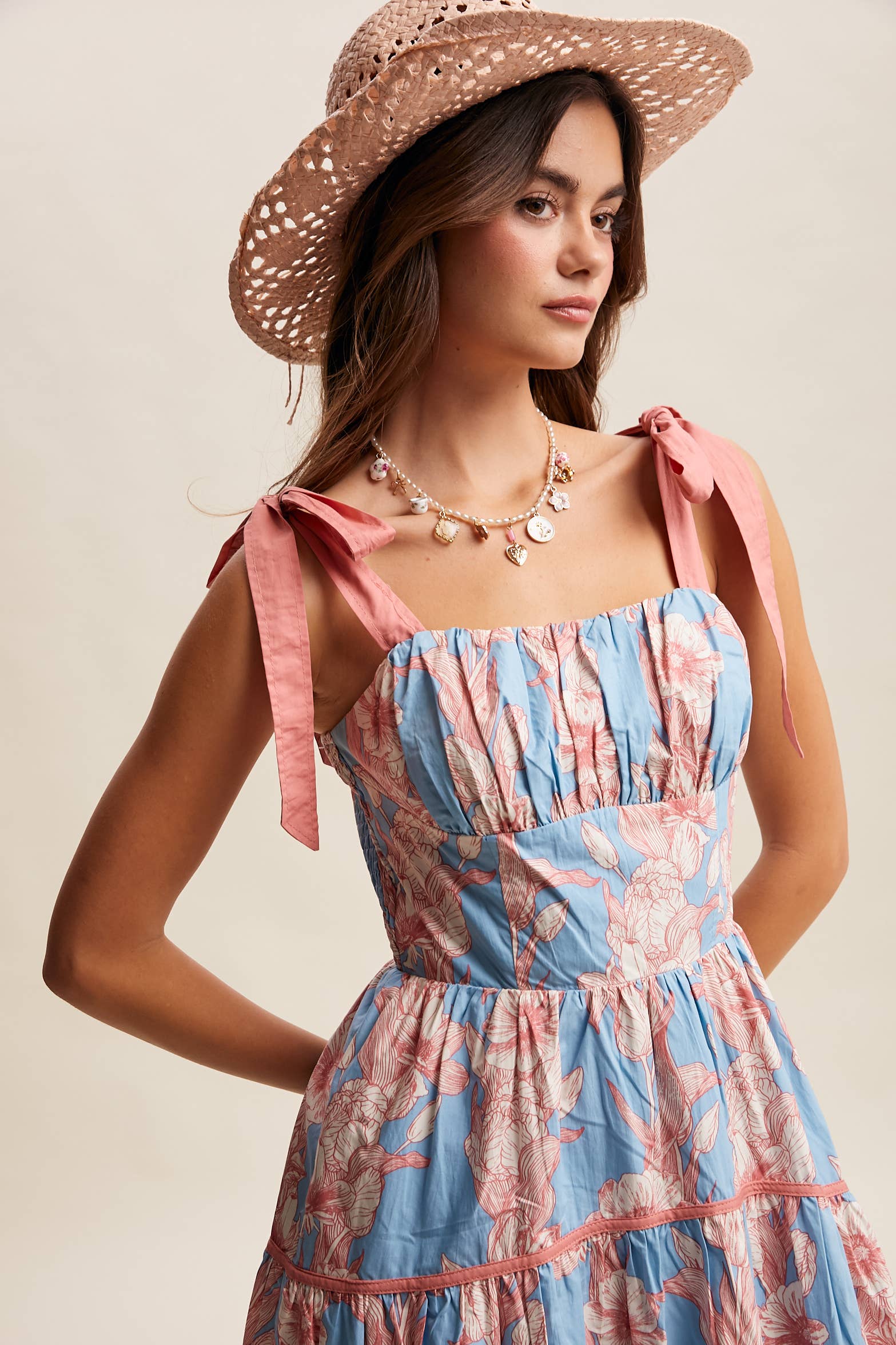 Floral Tie-Shoulder Sundress LD1552
