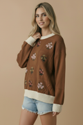 Plus Round Neck Floral Embroidery Sweater Knit Top