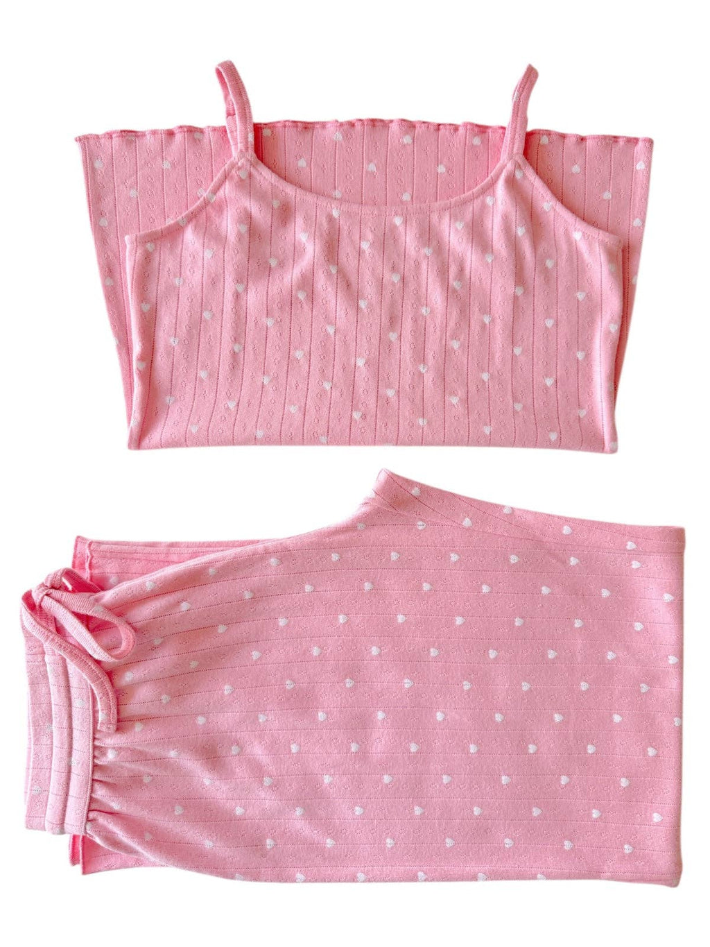 Pink with White Heart / Organic Pointelle Women's Cami Lounge Set
