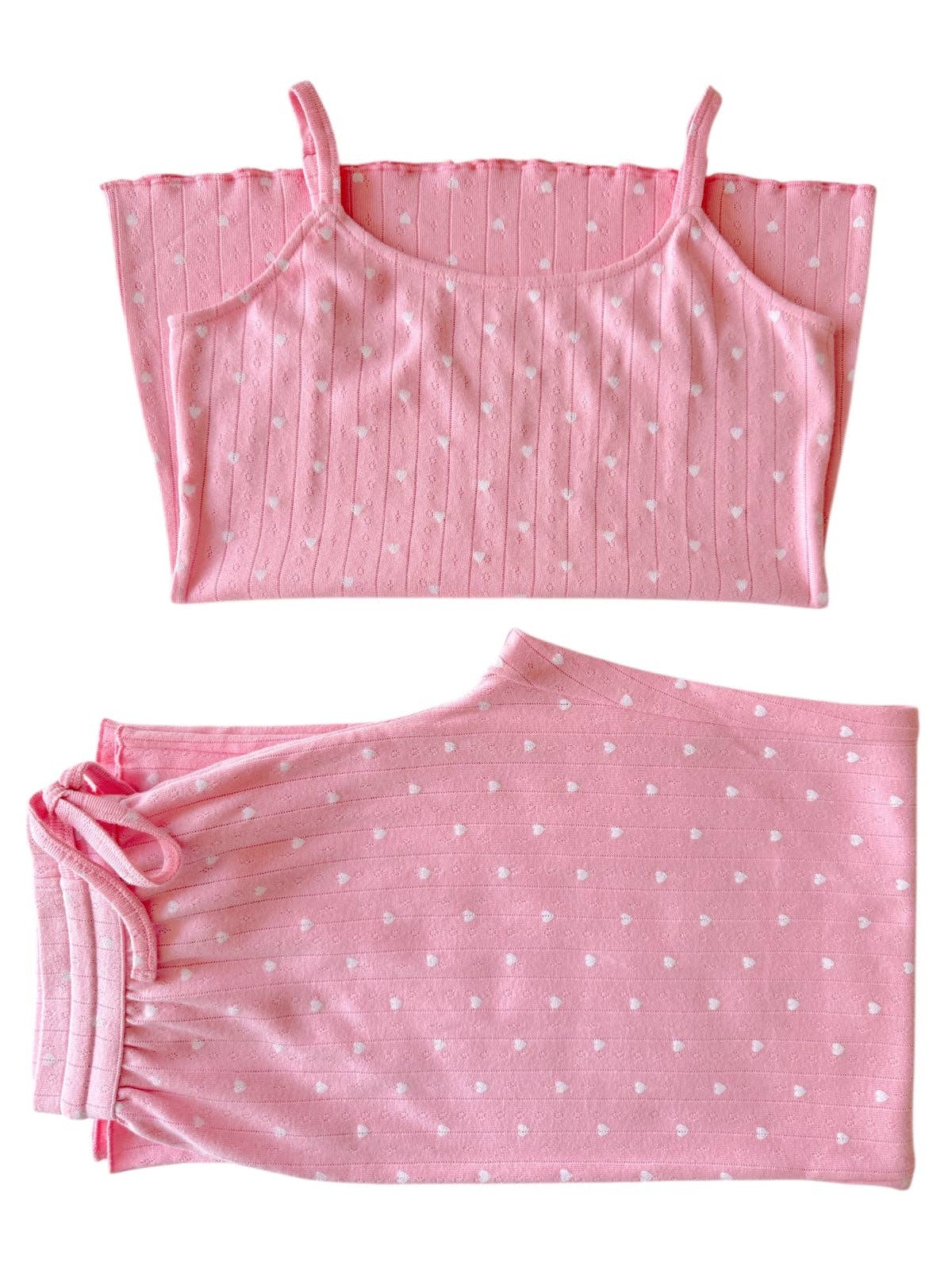 Pink with White Heart / Organic Pointelle Women's Cami Lounge Set