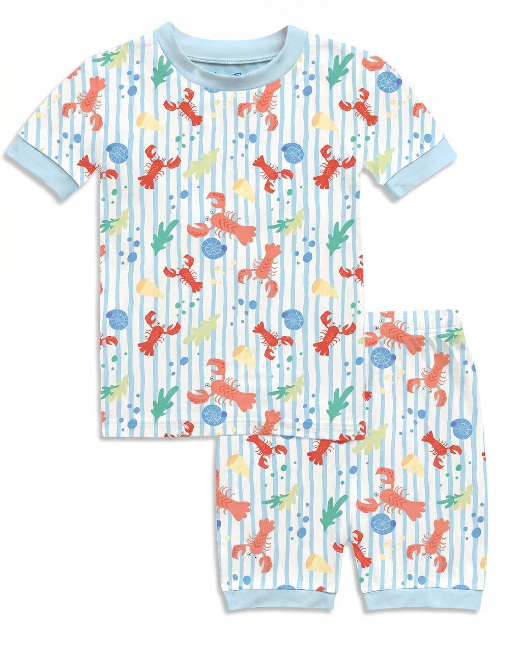 Lobster stripe Bamboo Boys Girls Infants Short Sleeve PJs