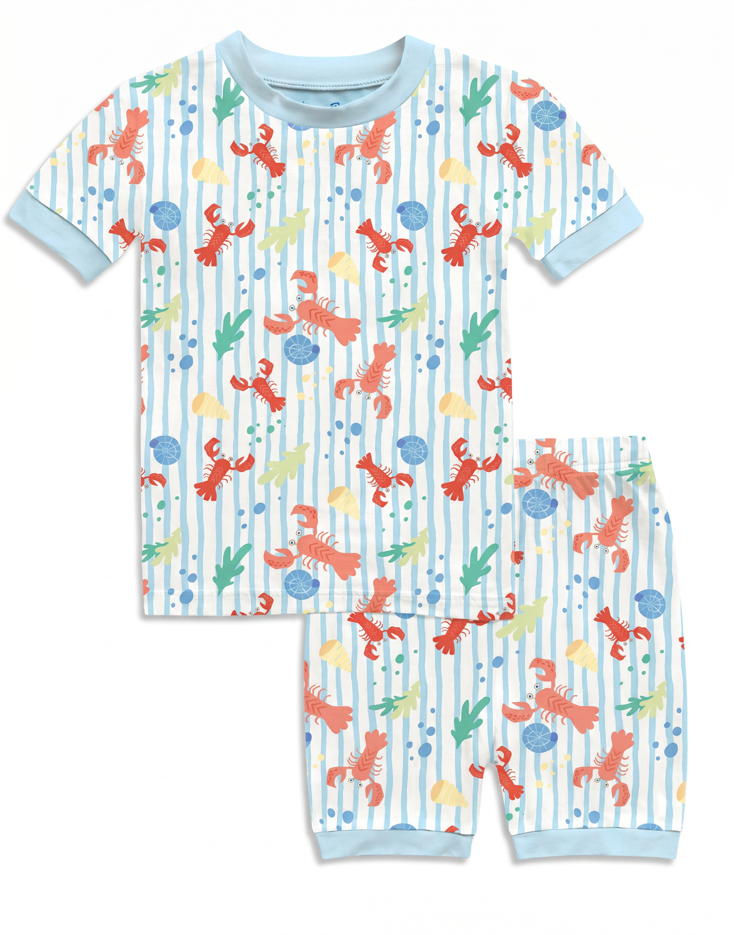Lobster stripe Bamboo Boys Girls Infants Short Sleeve PJs