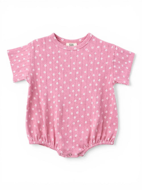 Baby Girls Pink Floral Organic Pointelle Bubble Romper