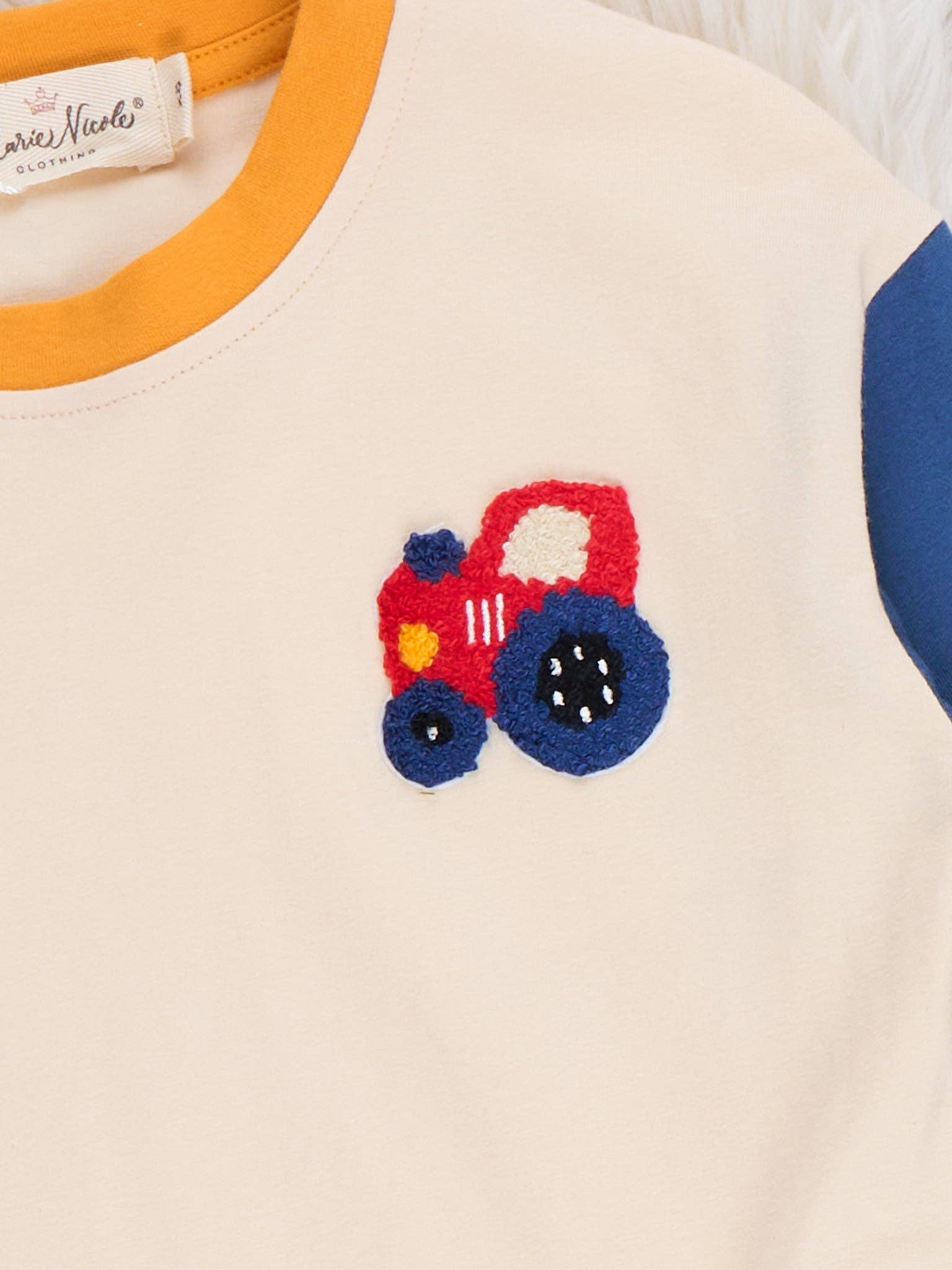 Tractor Trail Embroidered Colorblock Top