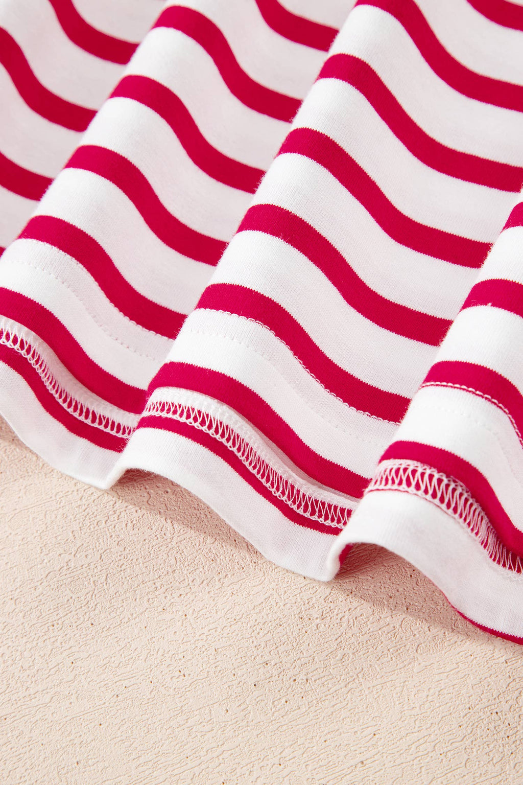 Stripe Scalloped Trim Round Neck T Shirt