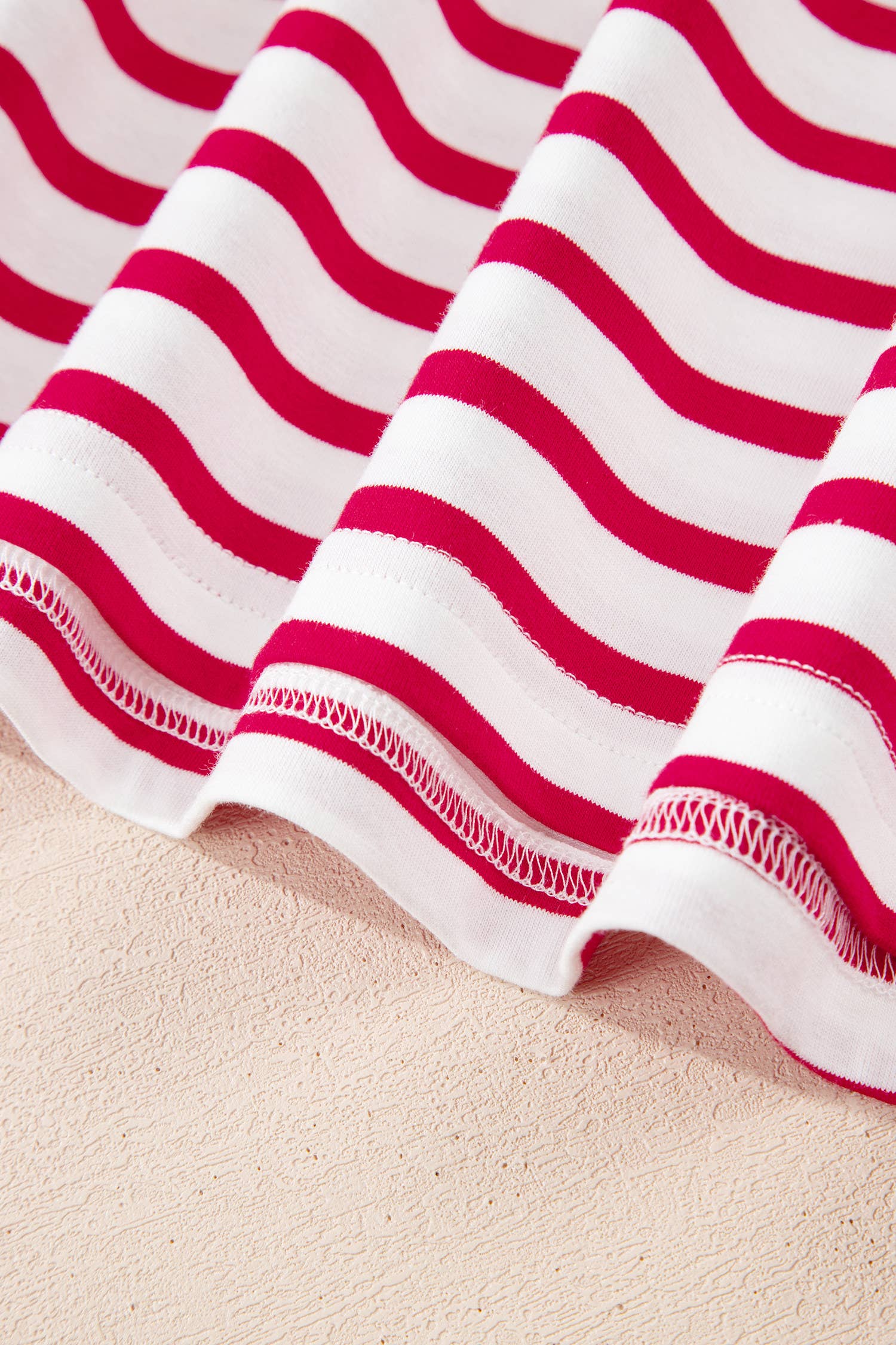 Stripe Scalloped Trim Round Neck T Shirt