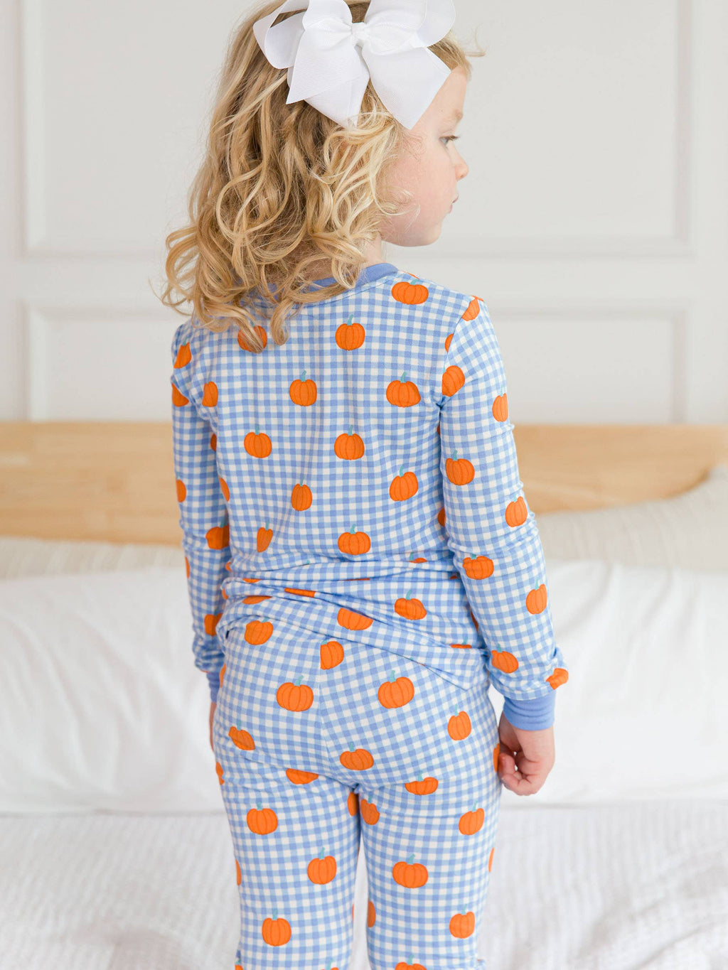 SoftSnooze™ Kids Bamboo Viscose Pumpkin Patch Gingham Long Sleeve Pajama Set