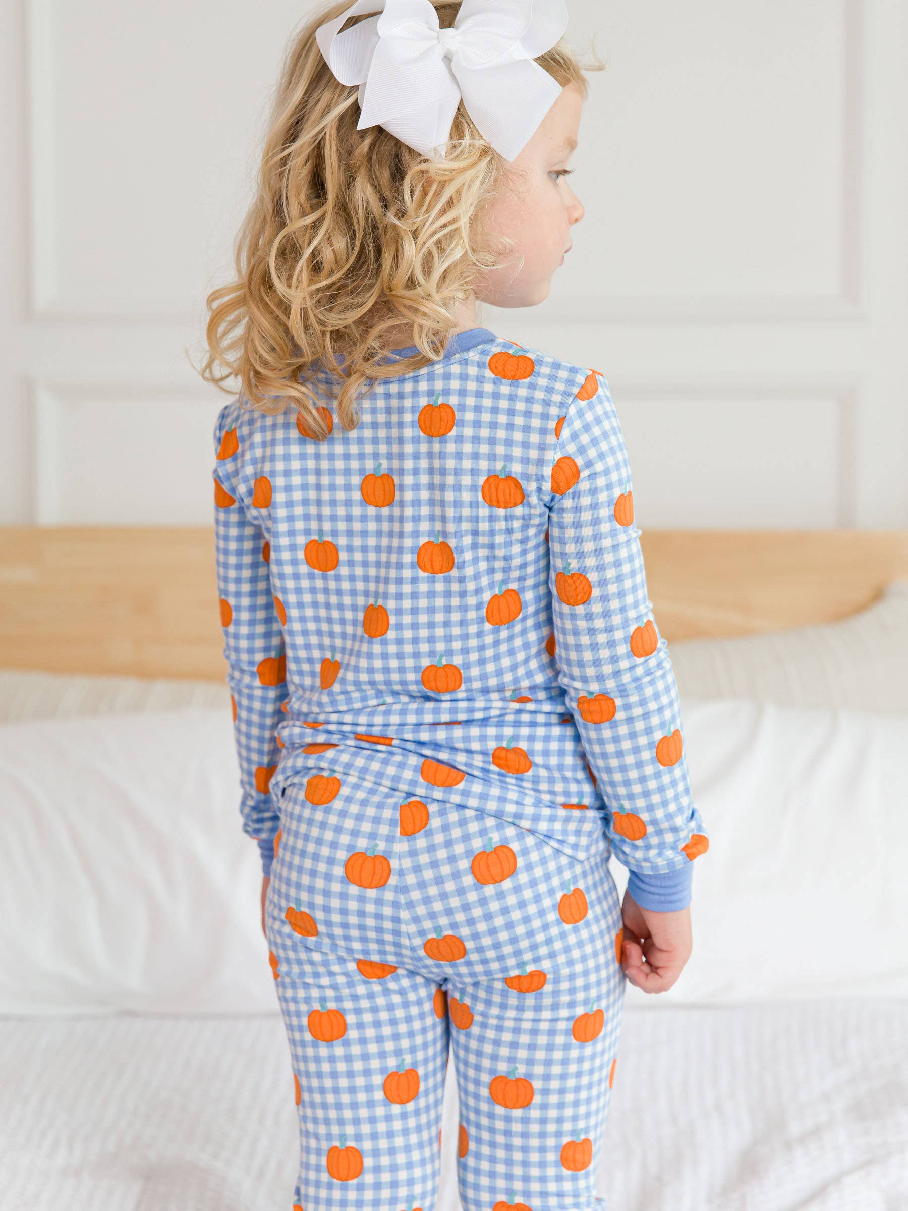 SoftSnooze™ Kids Bamboo Viscose Pumpkin Patch Gingham Long Sleeve Pajama Set