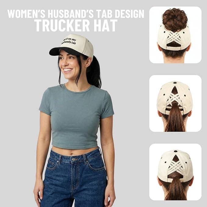 Criss Cross 2-Tone Hat - Put It on My Husbands Tab - Blk/Bge