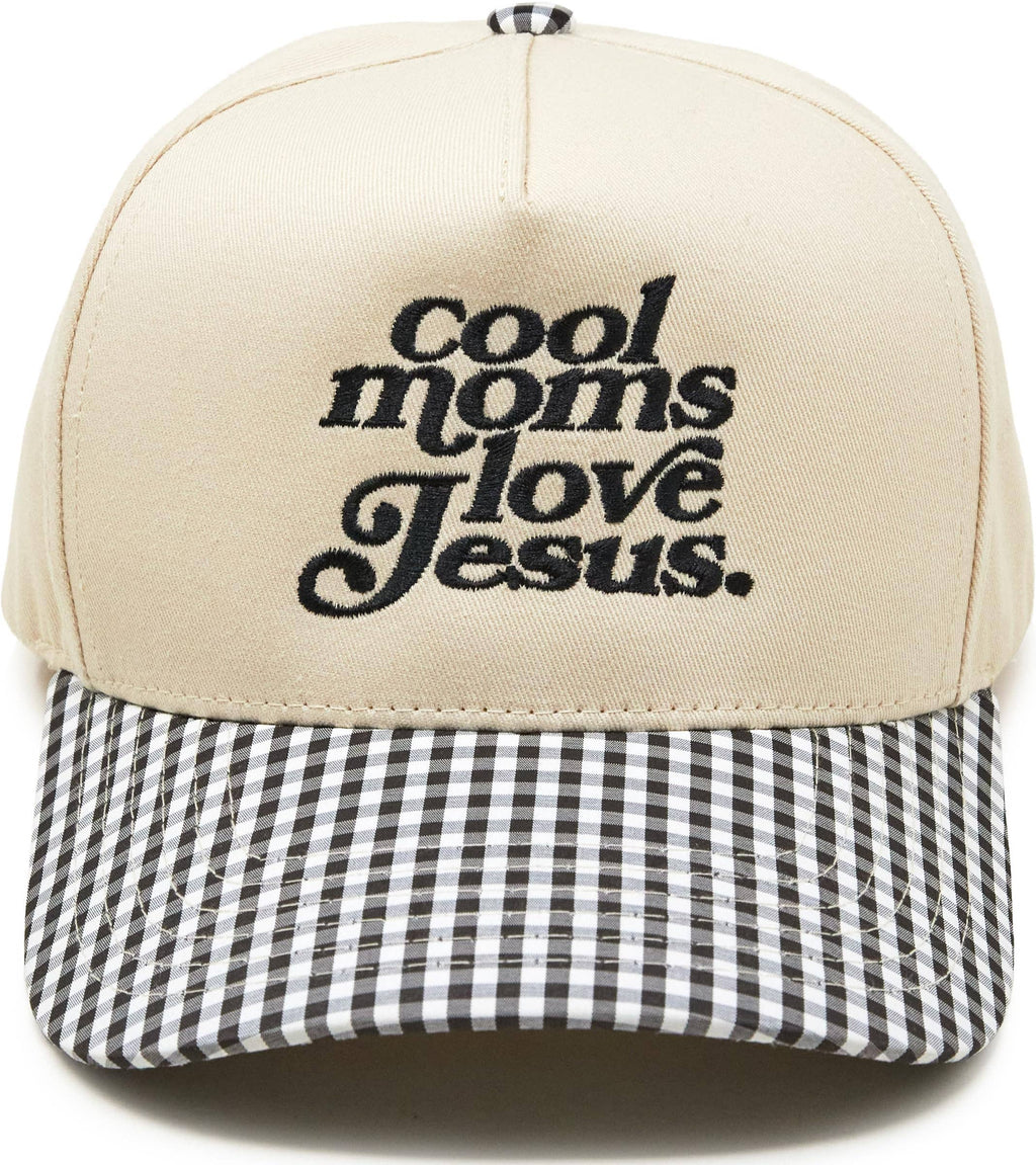 2 Tone Cap: Cool Moms Love Jesus - Gingham Print Beige/Black