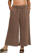 Plus Acid Wash Fleece Palazzo Sweatpants With Pockets Zenana