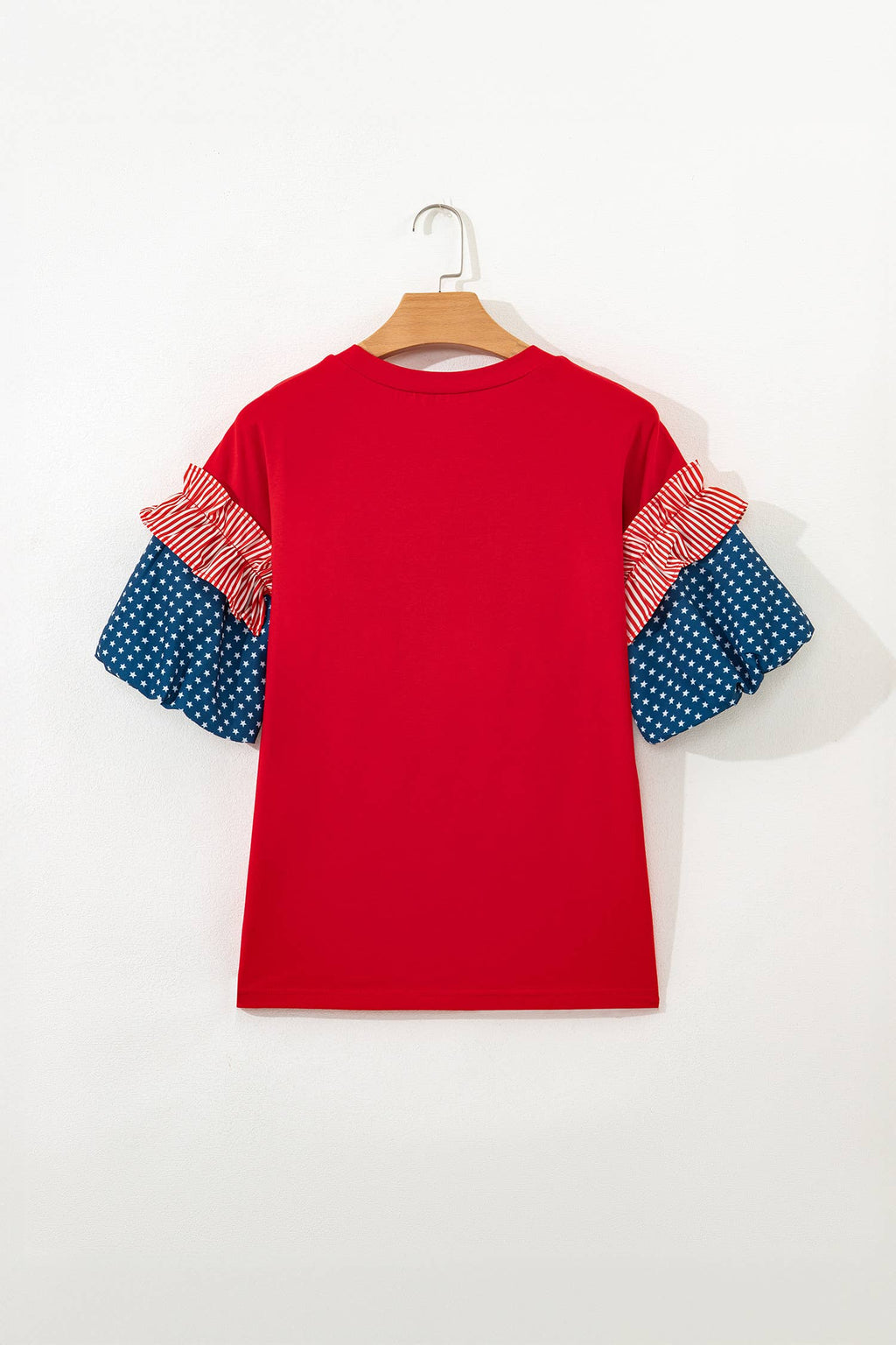 66 Plus Size Stars Stripes Short Puff Sleeve Top (S-4X)