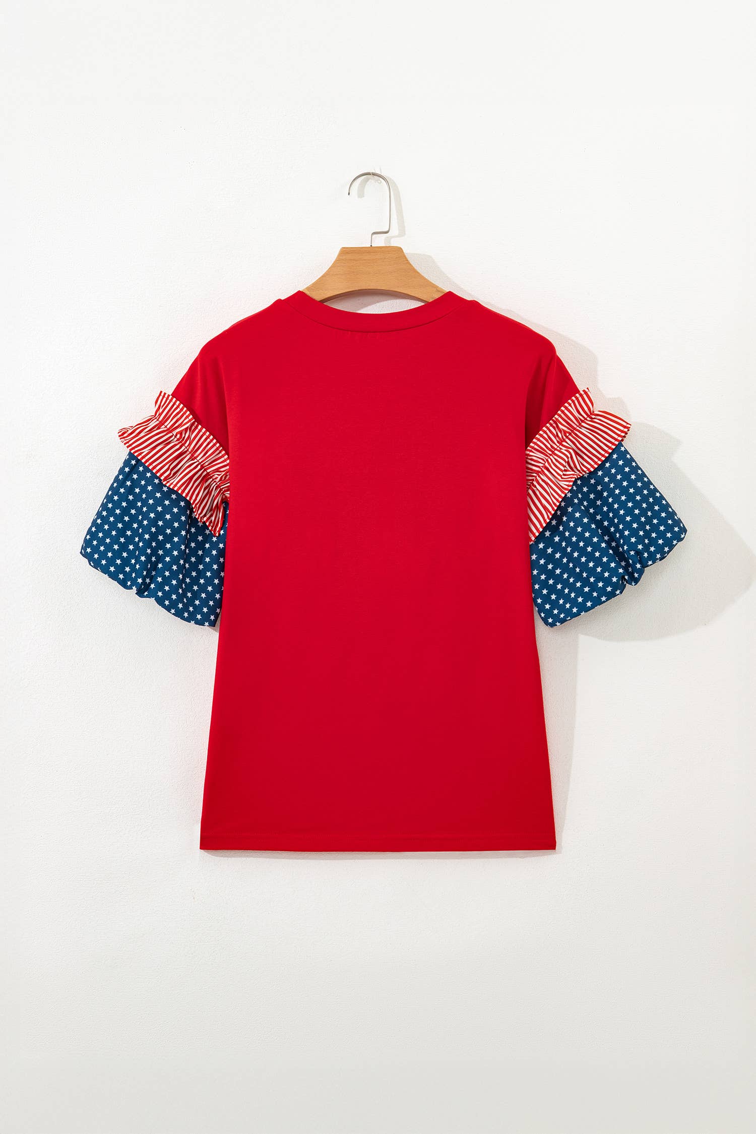 66 Plus Size Stars Stripes Short Puff Sleeve Top (S-4X)