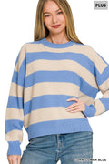 Plus Striped Drop Shoulder  Sweater Zenana